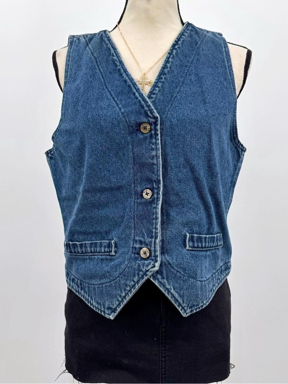 Vtg Denim Button-Front sleeveless vest M